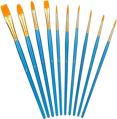 Set van 10 Verfkwasten voor Acryl, Waterverf en Gouache - Ideaal voor Kinderen en Hobbyisten