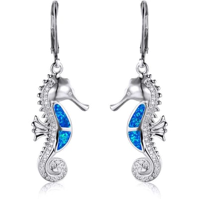 Ocean Wind Serie Blauw en Wit Australische Schat Micro Ingezette Witte Diamant Zeepaardje Veelzijdige Oorbellen
