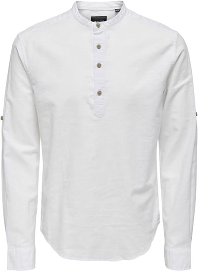 Only & Sons Overhemd Onscaiden Ls Halfplackt Linen Shirt 22009883 White Mannen Maat - M