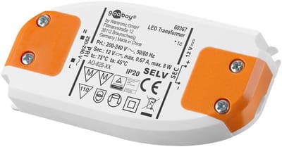 Goobay led-transformator 12 V DC 8 W met constante spanning, voor ledstrips en modules, schroefklemmen, plat ontwerp voor montage in meubels