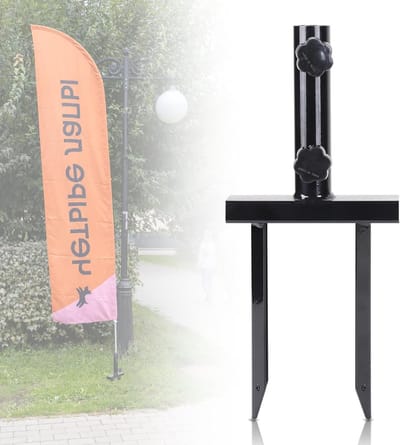Vlaggenmast Houder - Bodemhuls Grondpen - Vlaggen Stabiel Plaatsen - Versterkt Metaal Dubbele Punt - 8-29 mm Stang - Zwart