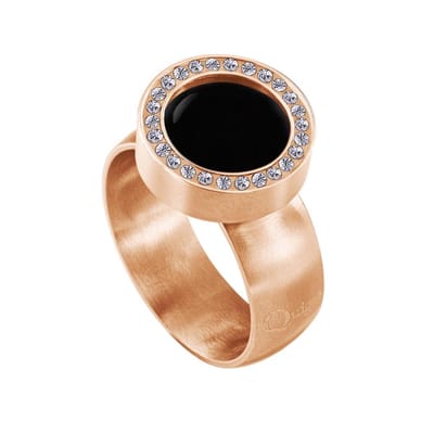 Quiges RVS Schroefsysteem Ring met Zirkonia Rosékleurig Mat 16mm met Verwisselbare Agaat Zwart 12mm Mini Munt