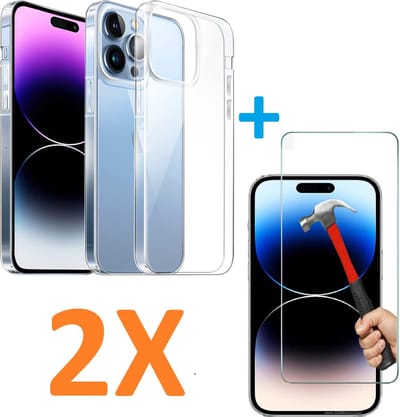 Soft TPU Transparant hoesje Silicone Case + 2 stuks Glas Screenprotector -  Geschikt voor: iPhone 13 Mini