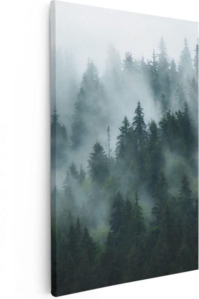 Artaza Canvas Schilderij Bos - 80x120 cm - Groot - Wanddecoratie Mistig Landschap - Muurdecoratie Bergen - Schilderijen Op Canvas Natuur