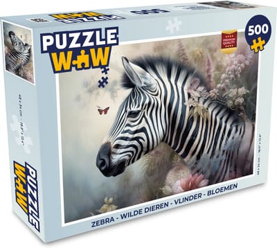 Puzzel Zebra - Wilde dieren - Vlinder - Bloemen - Legpuzzel - Puzzel 500 stukjes