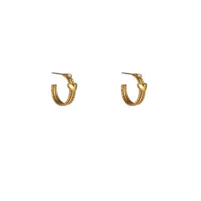 Go Dutch Label Oorknoppen Lines+Heart Hoop Goudkleurig