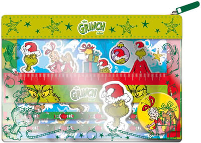 the Grinch Totum 10-delige etui met inhoud 14 x 20 cm - schrijfwaren stickers schoolartikelen speelgoed jongens en meisjes cadeau