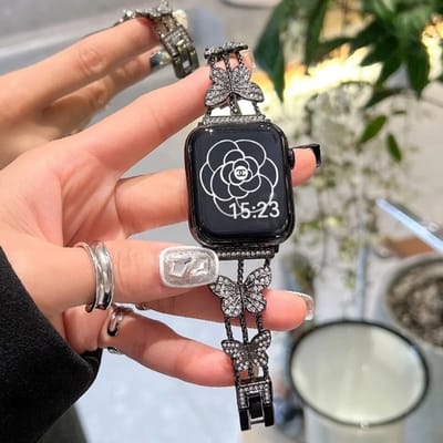 MY PROTECT - Luxe Metalen Butterfly Bandje - Geschikt Voor Apple Watch Bandje - Series 1/2/3/4/5/6/7/8/9/10/SE/Ultra - 44mm - 45mm - 46mm - 49mm - Zwart