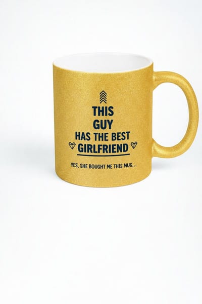 Gouden Glitter Mok 'Deze Jongen Heeft de Beste Vriendin' - Grappig Cadeau voor Je Vriend