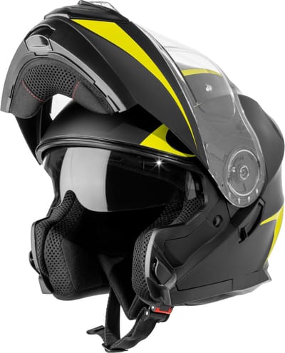 VINZ Busan Systeemhelm met Zonnevizier - Helm Motor, Scooter & Brommer - ECE 22.06 - Geel - S
