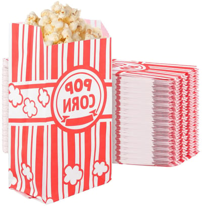 Pack of 300 Popcorn Bags Small Popcorn Bags Vintage Retro Style Oil Resistant Coating Red White Striped 21 x 9 x 6 cm
