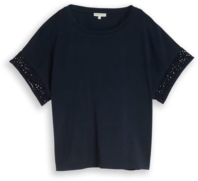 Tom Tailor - T-shirt met losse pasvorm en gehaakte mouwen - Maat M - sky captain blue