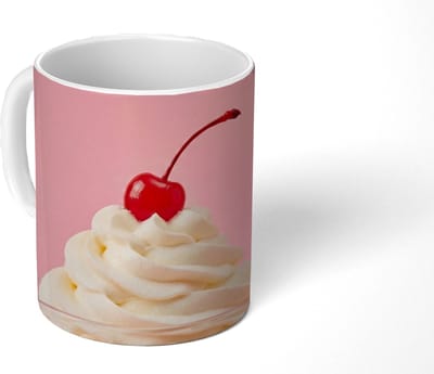 Mok - Koffiemok - Kers - Slagroom - Roze - Mokken - 350 ML - Beker - Koffiemokken - Theemok