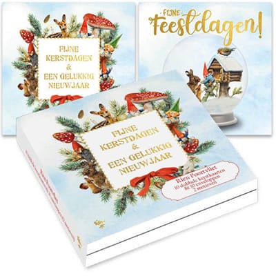 Rien Poortvliet kabouter kerstkaartenmapje - Sneeuwbol vogelhuis - Collage