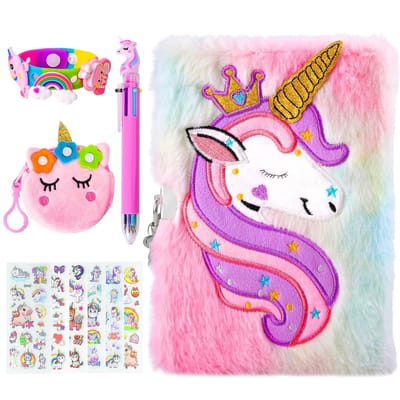 Geheim Dagboek voor Meisjes met Hangslot, Schattige Reisnotitieboek, Kleurige Pen, Armband, Portemonnee en Stickers, Perfect Cadeau voor Unicorn Fans