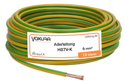 Aderleiding Flexibel - Bedradingskabel Enkele Draad - Schakelbord Bedrading - Hoogwaardige Koperkwaliteit - 6 mm² 10 Meter - Geel-groen