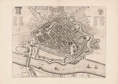 Poster Historische Oude Kaart Arnhem - Stadsplattegrond - 1652 - Large 50x70 - Plattegrond
