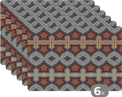 Placemat - Placemats kunststof - Patroon - Afrika - Vormen - 45x30 cm - 6 stuks - Hittebestendig - Anti-Slip - Onderlegger - Afneembaar