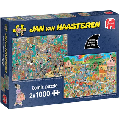 Jumbo Jan van Haasteren De Muziekwinkel & Vakantie kriebels 2-in-1 1000 stukjes Volwassenen puzzels