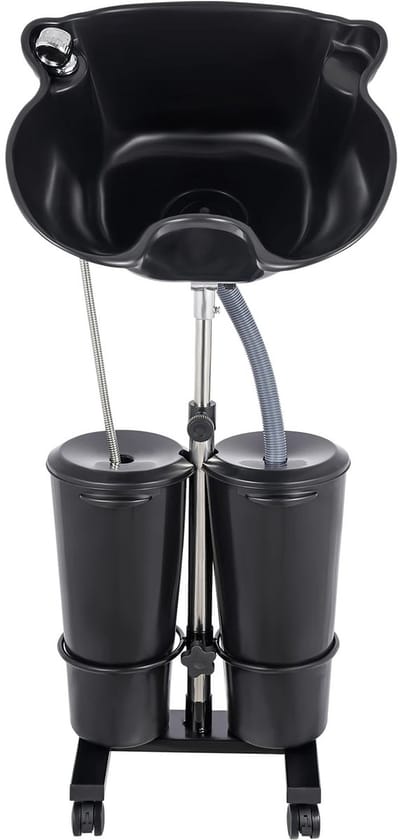 Allero Mobiele Wasbak - Haar Wasbak - Kappers - Mobiele Thuiskapper - 2 Wateremmers - Diepe Wasbak - Zwart - In Hoogte Verstelbaar