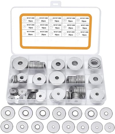 Famanu – Platte sluitringen assortiment 225 stuks roestvrij staal 7 maten M3 tot M12