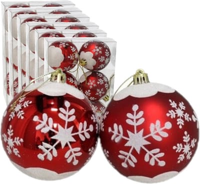 36x stuks gedecoreerde kerstballen rood kunststof diameter 6 cm - Kerstboom versiering