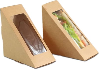 SnelShoppen - 50 Stuks Wegwerp Papieren Cake Boxen - BPA-vrij Kleine Sandwich Wedge Boxen 4.7 Inch Driehoekige Cupcake Verpakkingen met Venster - Brui