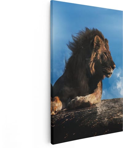 Artaza Canvas Schilderij Leeuw - 80x120 cm - Groot - Wanddecoratie Maan - Muurdecoratie Dieren - Schilderijen Op Canvas Woonkamer