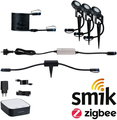 Paulmann Plug & Shine Zigbee 3.0 Smart Home Startset Smik Gateway + LED Grondspies Sting - 3x6,4W - 3000K - 75VA - Wit/Antraciet - Dimbaar