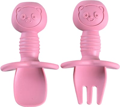 Sproudsy Bestekset Teddy Bear – Kinderbestek – Kinderservies - Baby – Rosy Raspberry