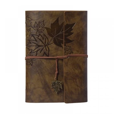 Retro reisdagboek/reisnotitieboekje met bladmotief - vintage leren notitieboek - esdoornbladdesign - 16,5 x 23,5 cm - 80 vellen - ringband met zes gaten - dagboek - schetsboek - A5 notitieboek - verwisselbare pagina's - ideaal cadeau