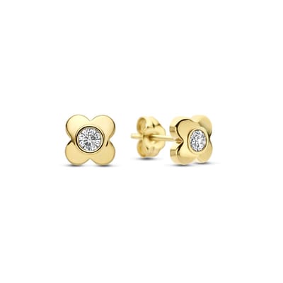 New Bling 9NBG-1034 – Oorknopjes – Klaver met Zirkonia – 14K Goud – 4,7 mm – Cadeau voor Vrouwen
