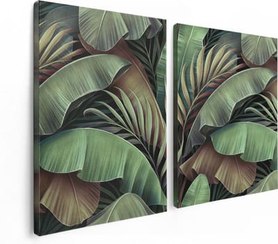 Artaza Canvas Schilderij Tweeluik Tropische Bladeren  - 120x80 - Foto Op Canvas - Canvas Print
