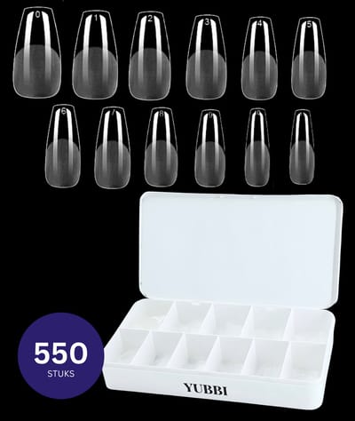 YUBBI Soft Gel Tips Medium Coffin - Full Cover - Nageltips voor Gellak en Acryl - Plaknagels - 11 Maten - 550 Stuks