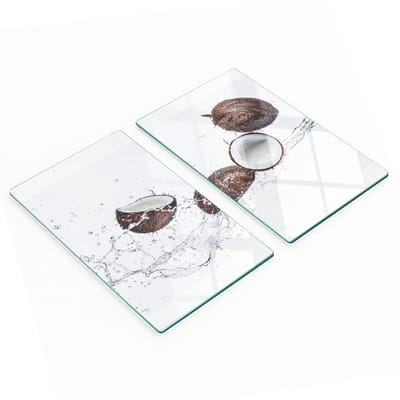 Decoratieve snijplanken van gehard glas met kokosnoot en watermotief, 2x30x52 cm