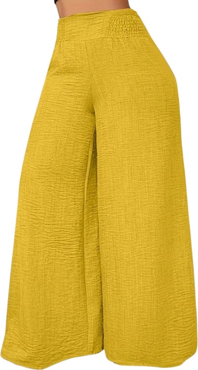 Livano Linnen Broek Dames - Zomerbroek - Volwassenen - Lange Broek - Pantalon - Strandbroek - Zomer - Ibiza Stijl - Geel - Maat S