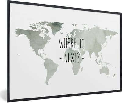 Poster in lijst - Fotolijst 90x60 cm - Posters - Wereldkaart - Quote - Where To Next - Posterlijst zwart - Decoratie - Wanddecoratie woonkamer - Muurdecoratie slaapkamer