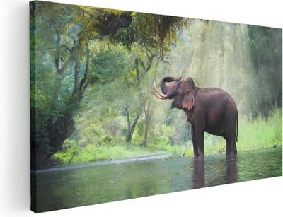Artaza Canvas Schilderij Olifant - 40x20 cm - Klein - Wanddecoratie Jungle - Muurdecoratie Bos - Schilderijen Op Canvas