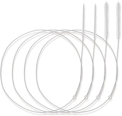 Dailygoods- Reinigingsborstel extra lang - 4 stuks - Zuigbuis borstels - Zachte nylon haren - Roestvrij staal - 100 cm lengte - Buisborstel