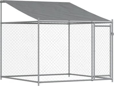 vidaXL - Hondenhok - met - dak - en - deur - 2x2x2 - m - gegalvaniseerd - staal - grijs