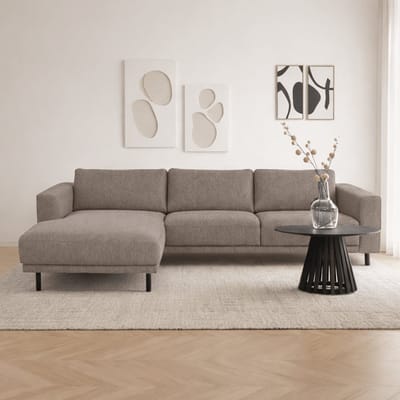 Dimehouse Moderne Hoekbank Links Taupe Stof Aniko met Chaise Longue 238x142x78 cm - Stof - Modern - 238 x 142 x 93 cm
