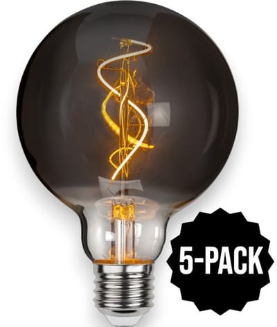 5-Pack | G95 bol - E27 - 3W - Super Warm Wit <2200K - Filament - Rookglas