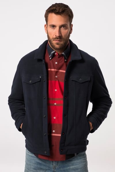 JP 1880 - Heren - Fleecejack truckerstijl knoopsluiting borstzakken - Navy blauw - Maat 4XL