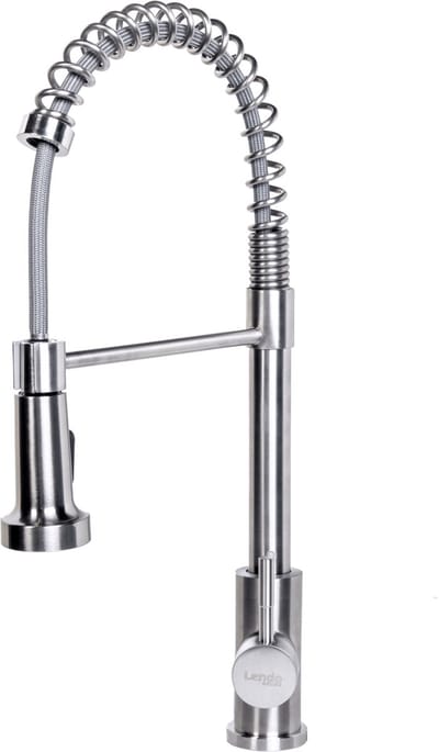 Lendo Online Keukenkraan met uittrekbare uitloop - 7x27x52cm (BxDxH) - Flexibele slang - Handdouche - 2 spuitfuncties - Mengkraan - Tap - Keukenmengkraan - Kraan - RVS - Roestvrij staal - Zilver - Warm / Koud