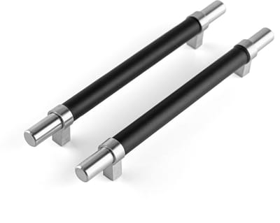Brute Strength – Leren handgrepen – 160 mm hartafstand - 4 stuks – zwart & zilver - leer & RVS - meubelgrepen - deurgreep keuken - handgrepen kast – ladekast – handgreep deurtjes - handvaten kast - 200 mm totale lengte