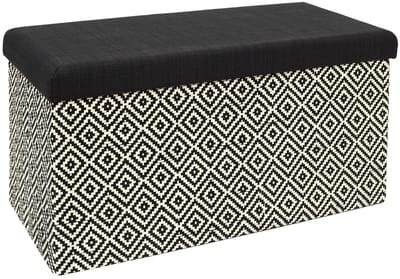 Home Deco Factory Poef/hocker Braided - opvouwbaar - stof - opbergbox - donkerbruin/zwart - polyester/MDF - 76 x 38 cm