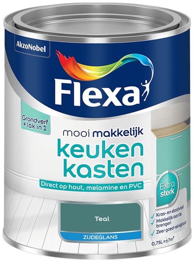 Flexa - Mooi Makkelijk Keukenkasten Zijdeglans - Teal - Mengverf - 750 Ml