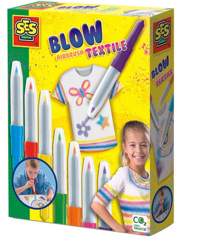 SES Creative - Blow airbrush pens voor Textiel – blaastiften - 7 heldere kleuren - om kleding te versieren - mooie kleurovergangen