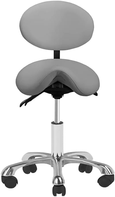 Ergonomische Zadelkruk met Rugleuning Grijs – Cosmetische Kruk & Kapperskruk op Wielen – Giovanni 1025