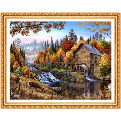 Diamant paysage modèles strass fait à la main Kits rond diamant peinture point de croix décor à la maison 20X30CM gray